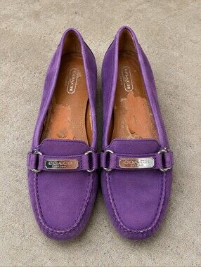 Coach Felisha Purple Driving Loafers Womens Size 9B Moccasins Flats With Silver